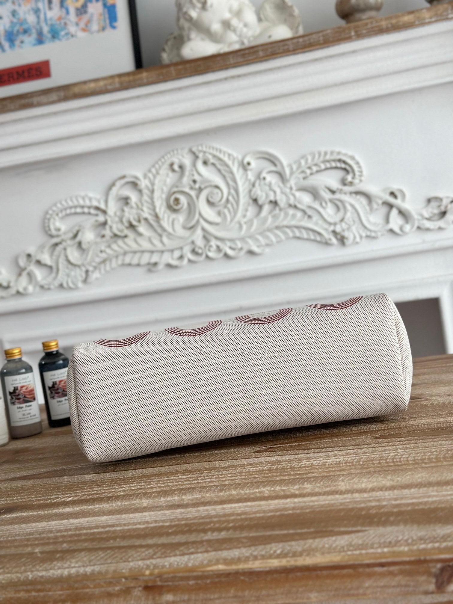 HERMES HERBAG ZIP 31 LAQUERED BAG IN OFF-WHITE MIX RED H PLUME CANVAS