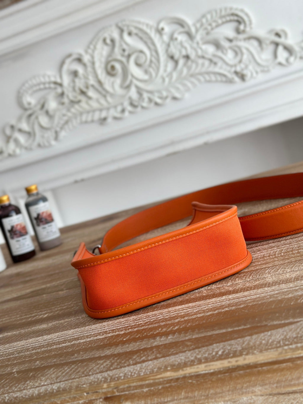 HERMES MINI NEO 17 EVELYNE BAG IN FIRE ORANGE CANVAS AND CALFSKIN