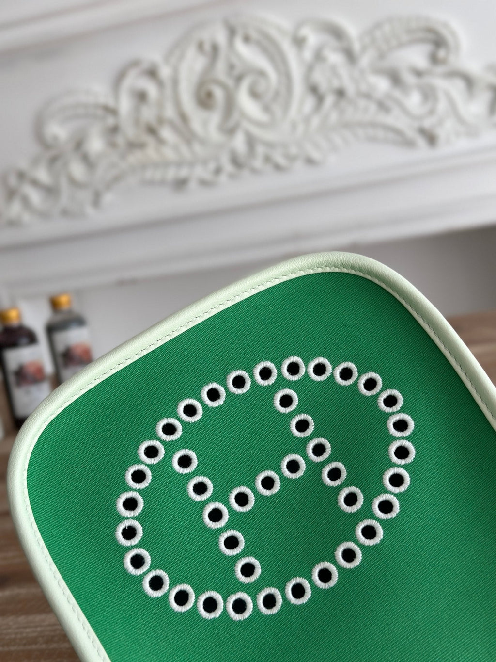 HERMES MINI NEO 17 EVELYNE BAG IN EMERALD GREEN CANVAS AND WHITE CALFSKIN