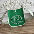 HERMES MINI NEO 17 EVELYNE BAG IN EMERALD GREEN CANVAS AND WHITE CALFSKIN