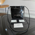 CHANEL MINI HOBO HANDBAG 20 IN BLACK CALFSKIN SILVER-TONE HARDWARE
