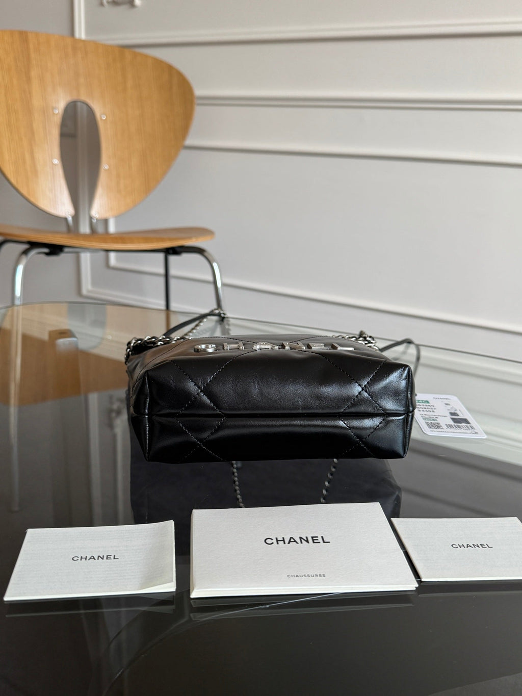 CHANEL MINI HOBO HANDBAG 20 IN BLACK CALFSKIN SILVER-TONE HARDWARE