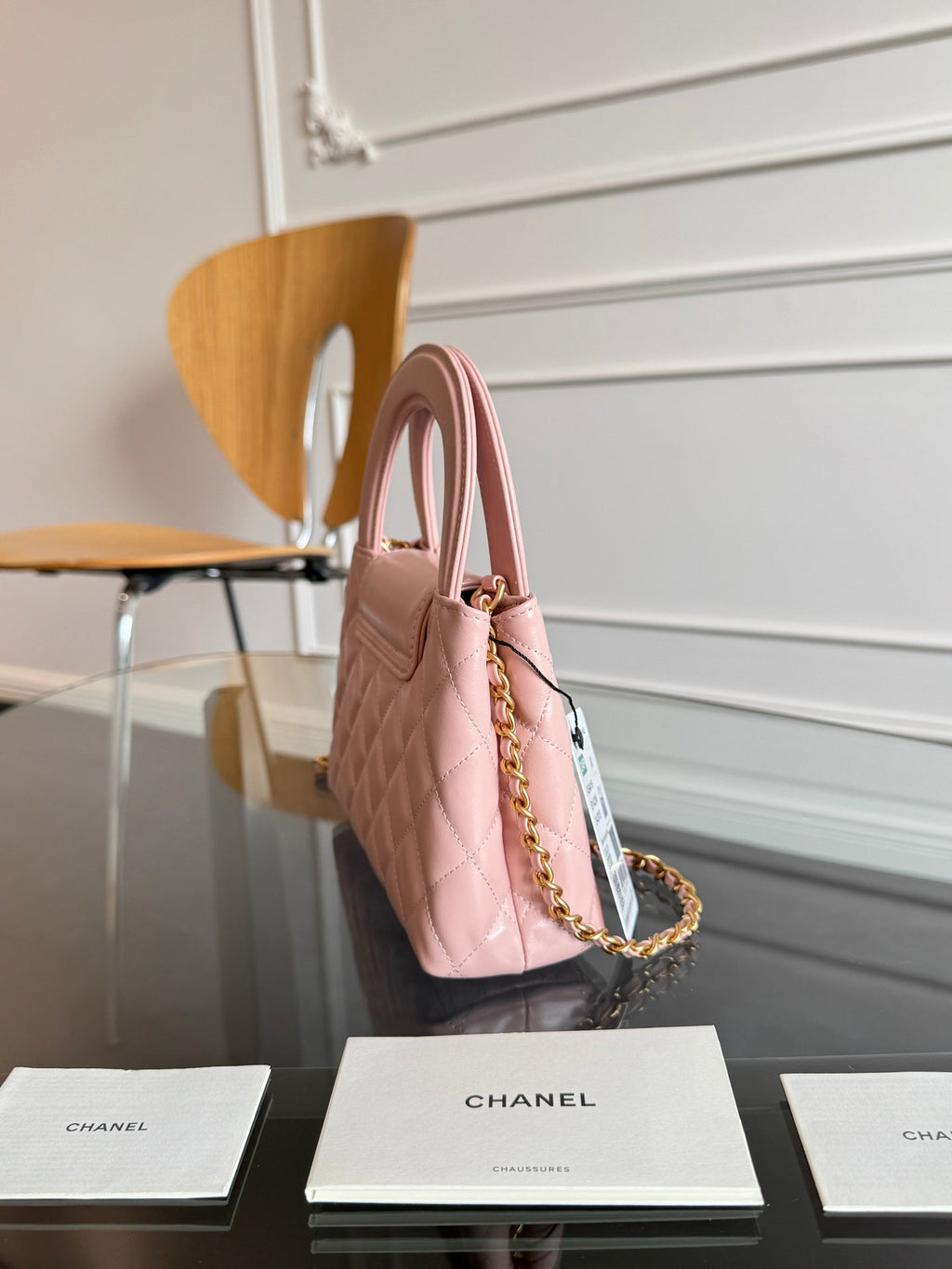 CHANEL KELLY SHOPPING BAG 19 IN LIGHT PINK CALFSKIN GOLD HARDWARE