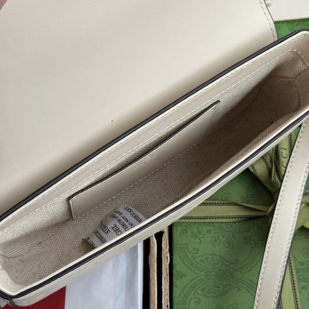 GUCCI SUPER MINI SHOULDER BAG 21 IN WHITE EMBOSSED CALFSKIN