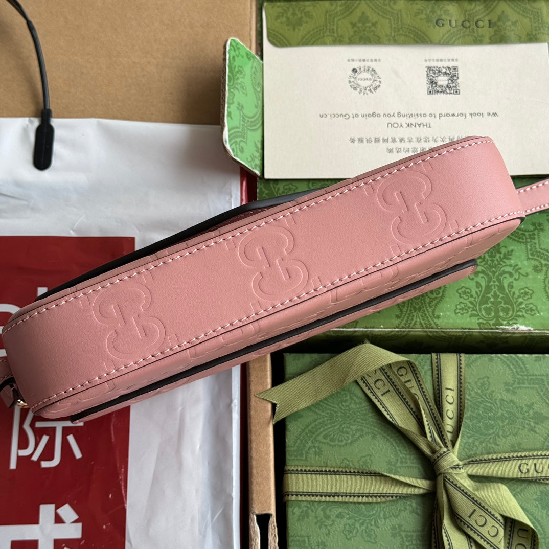 GUCCI SUPER MINI SHOULDER BAG 21 IN BALLERINA PINK EMBOSSED CALFSKIN