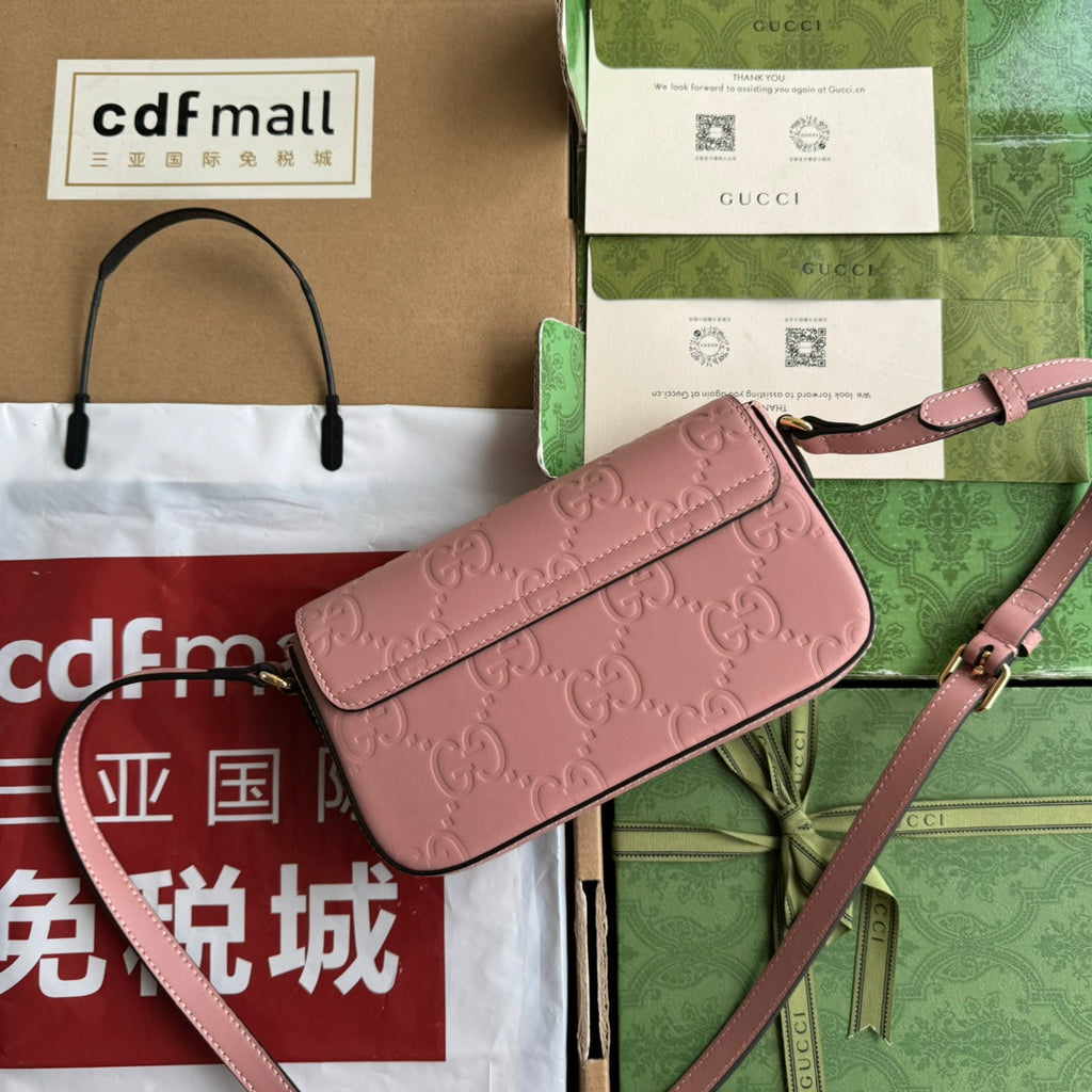 GUCCI SUPER MINI SHOULDER BAG 21 IN BALLERINA PINK EMBOSSED CALFSKIN
