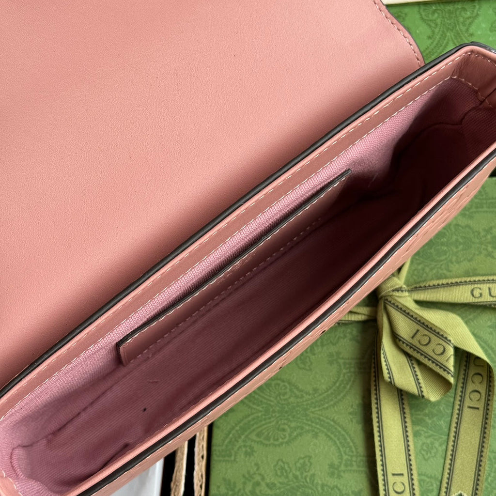 GUCCI SUPER MINI SHOULDER BAG 21 IN BALLERINA PINK EMBOSSED CALFSKIN