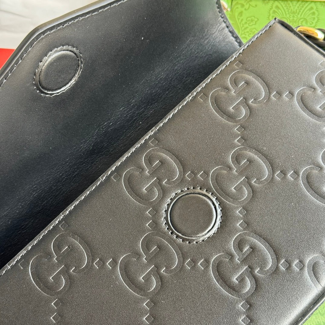 GUCCI SUPER MINI SHOULDER BAG 21 IN BLACK EMBOSSED CALFSKIN