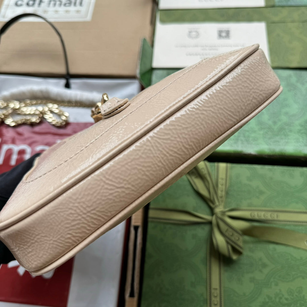 GUCCI JACKIE NOTTE MINI BAG 19 IN BEIGE CRACKED LACQUER CALFSKIN GOLD HARDWARE