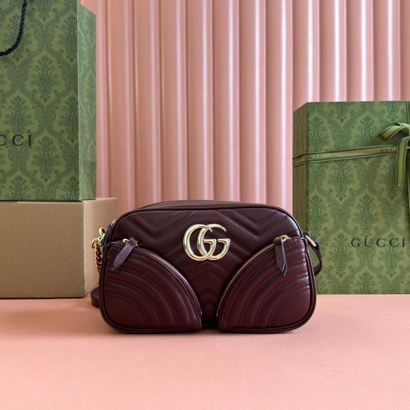 GUCCI MARMONT SMALL SHOULDER BAG 24 IN WINE RED CALFSKIN GOLD HARDWARE