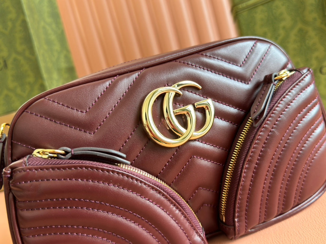 GUCCI MARMONT SMALL SHOULDER BAG 24 IN WINE RED CALFSKIN GOLD HARDWARE
