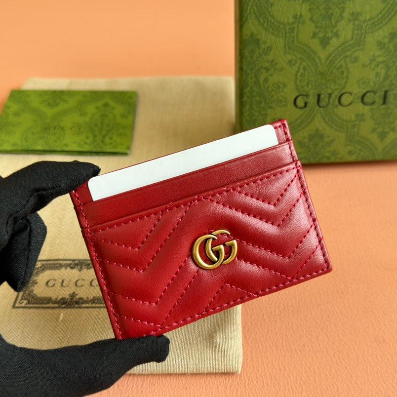 GUCCI MARMONT QUILTED CARD HOLDER 10 IN RED CALFSKIN