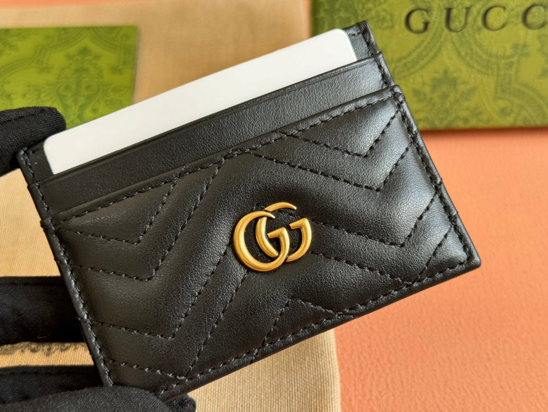 GUCCI MARMONT QUILTED CARD HOLDER 10 IN BLACK CALFSKIN
