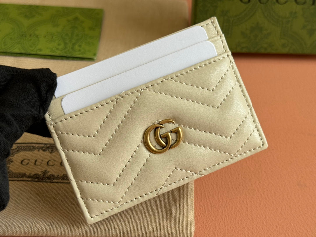 GUCCI MARMONT QUILTED CARD HOLDER 10 IN LIGHT YELLOW CALFSKIN