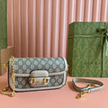 GUCCI HORSEBIT 1955 BAG 24 IN BEIGE CANVAS AND WHITE CALFSKIN