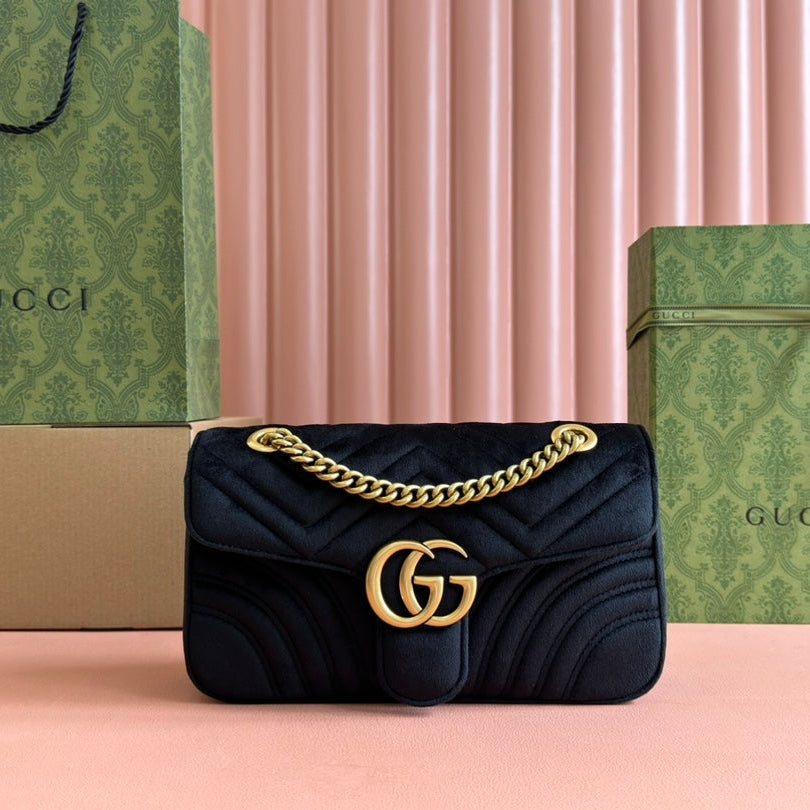 GUCCI 26S  MARMONT MATELASSE 26 IN BLACK VELVET
