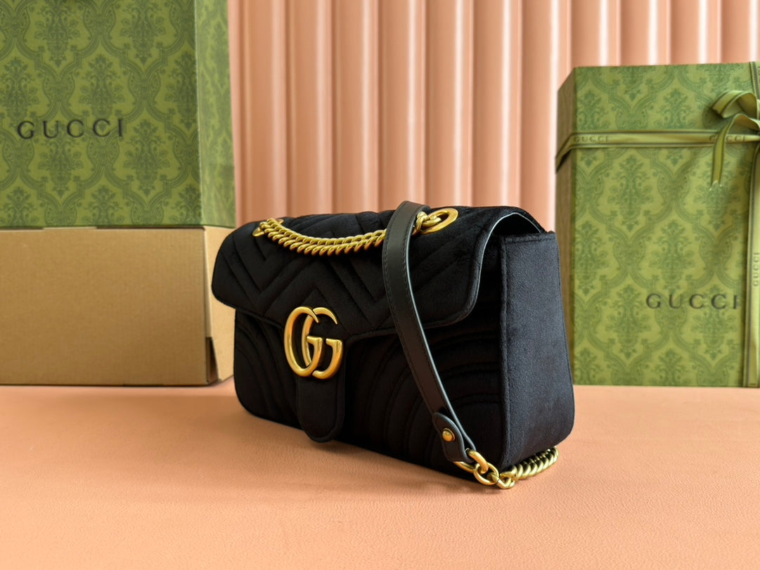 GUCCI 26S  MARMONT MATELASSE 26 IN BLACK VELVET