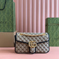 GUCCI MARMONT MEDIUM SHOULDER BAG 26 IN BEIGE AND BROWN  CANVAS BLACK CALFSKIN GOLD HARDWARE