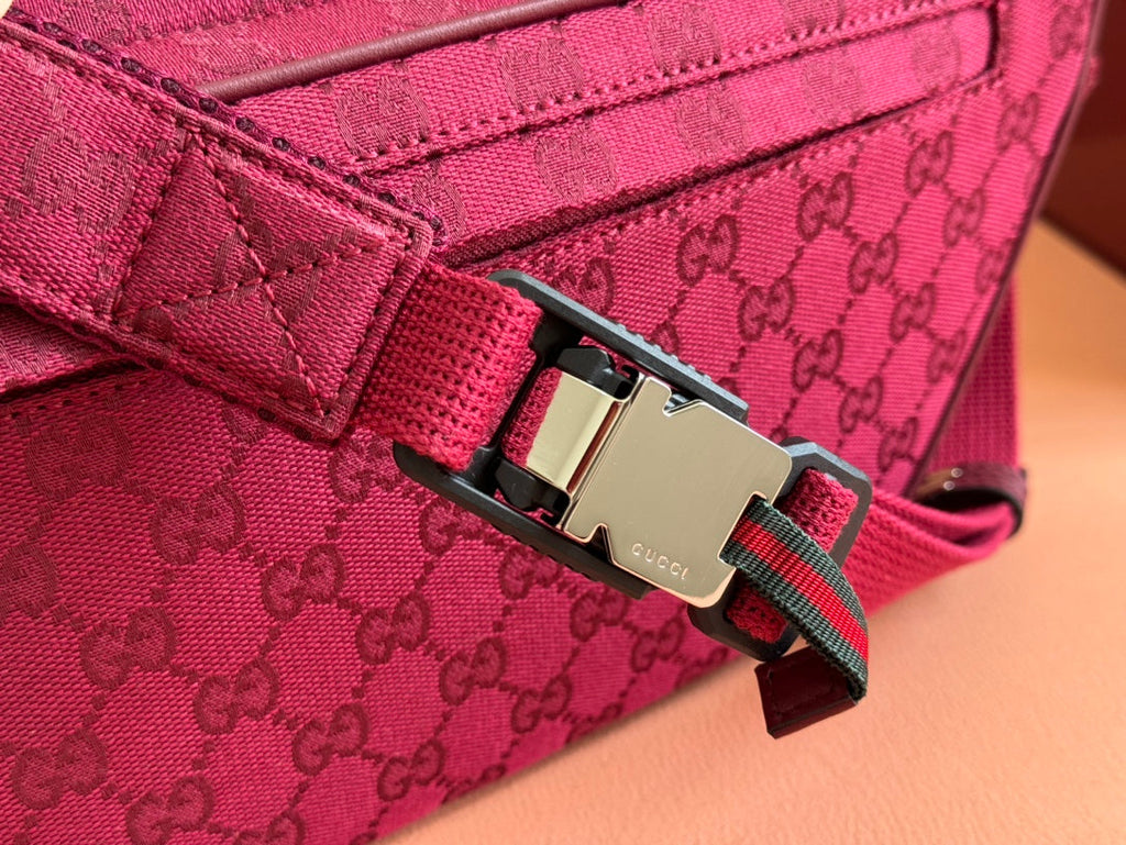 GUCCI BELT BAG 34 IN CURRANT RED MONOGRAM CANVAS