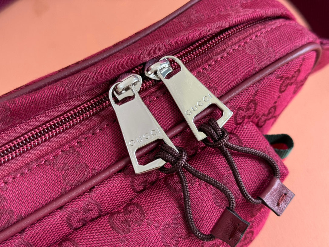 GUCCI BELT BAG 34 IN CURRANT RED MONOGRAM CANVAS