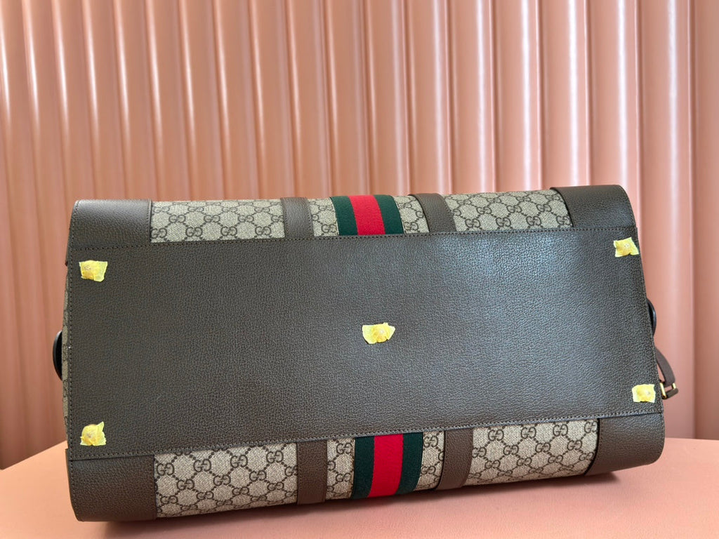 GUCCI SAVOY LARGE DUFFLE BAG 50 IN BEIGE AND EBONY  SUPREME CANVAS