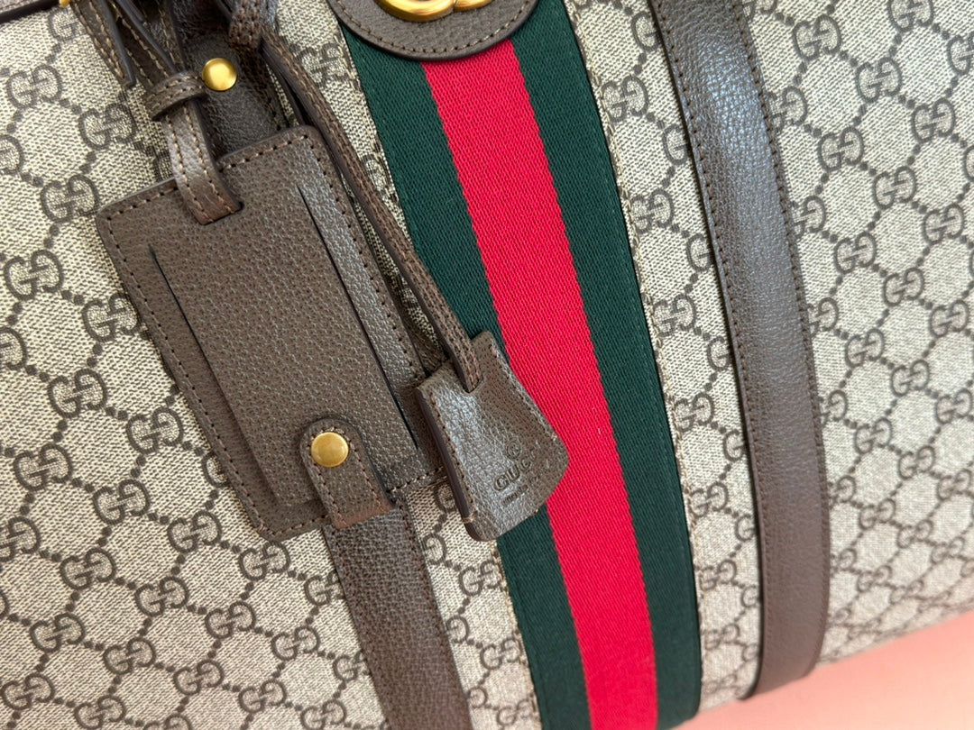 GUCCI SAVOY LARGE DUFFLE BAG 50 IN BEIGE AND EBONY  SUPREME CANVAS
