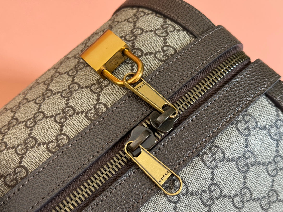 GUCCI SAVOY LARGE DUFFLE BAG 50 IN BEIGE AND EBONY  SUPREME CANVAS