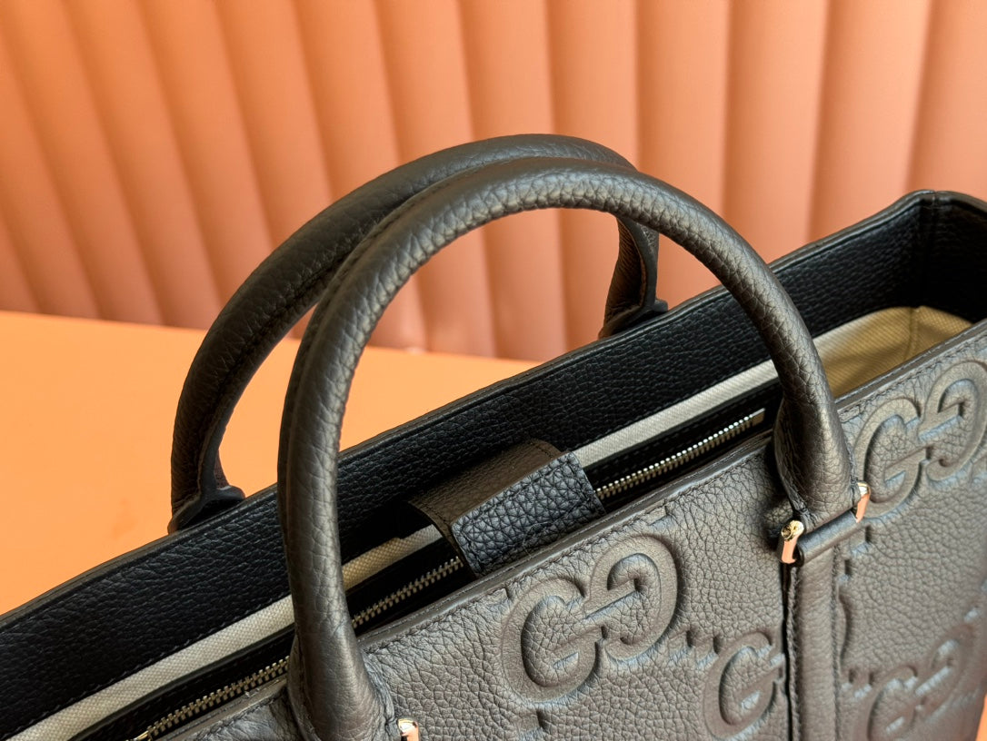 GUCCI SUPER MEDIUM TOTE BAG 42 IN BLACK EMBOSSED CALFSKIN GOLD HARDWARE