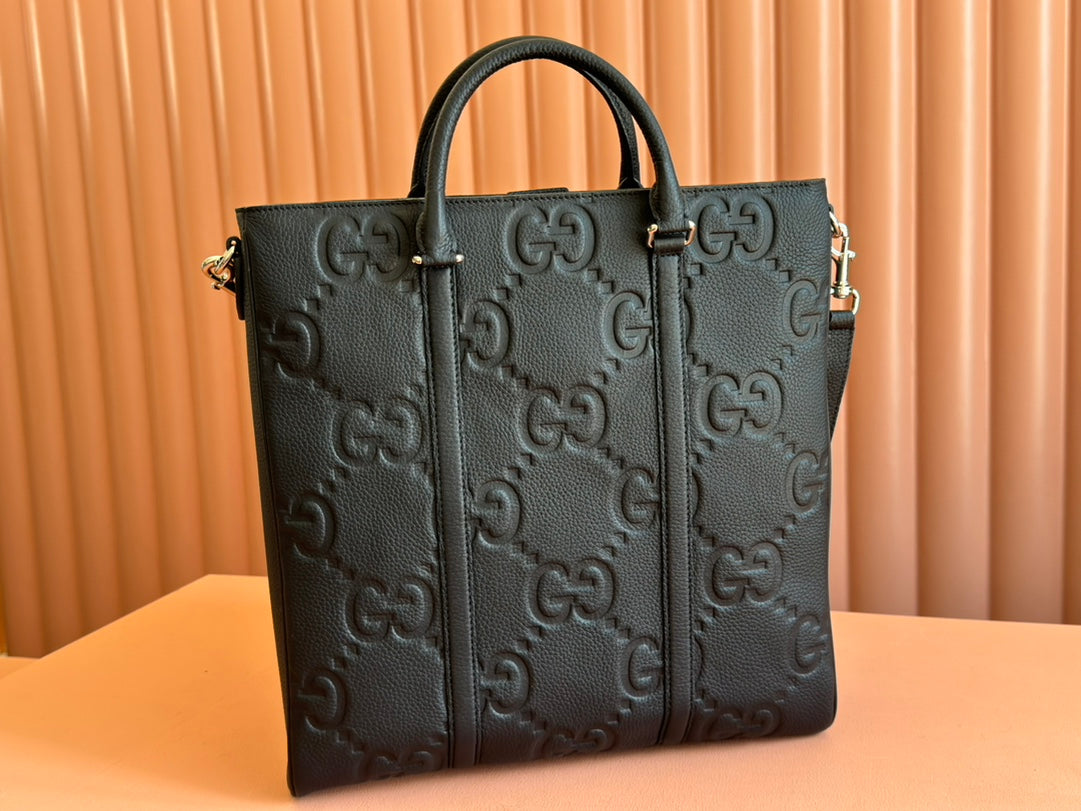 GUCCI SUPER MEDIUM TOTE BAG 42 IN BLACK EMBOSSED CALFSKIN GOLD HARDWARE