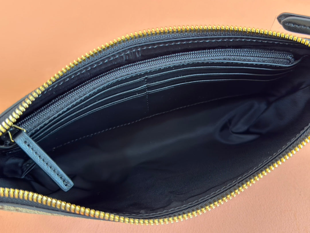 GUCCI RUBBER EFFECT SMALL WALLET ON CHAIN 22.5 IN BEIGE AND DARK BROWN  CALFSKIN
