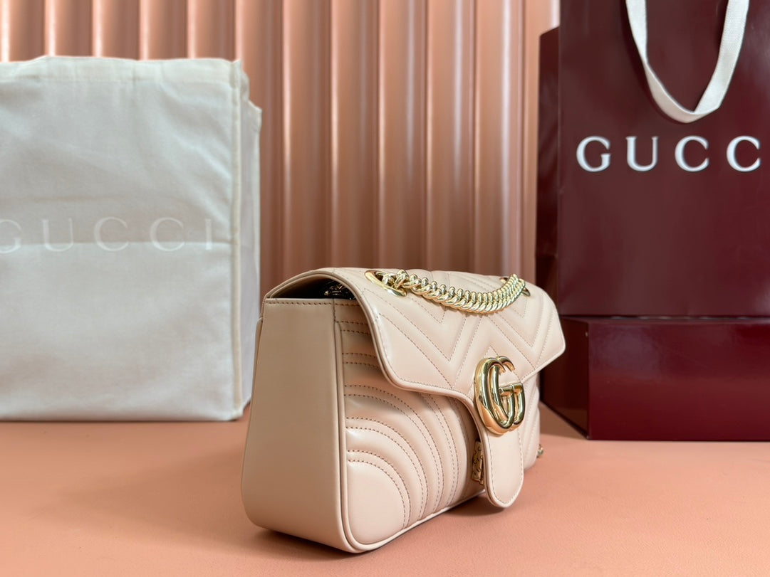 GUCCI MARMONT MEDIUM SHOUDER BAG 26 IN LIGHT BEIGE CALFSKIN
