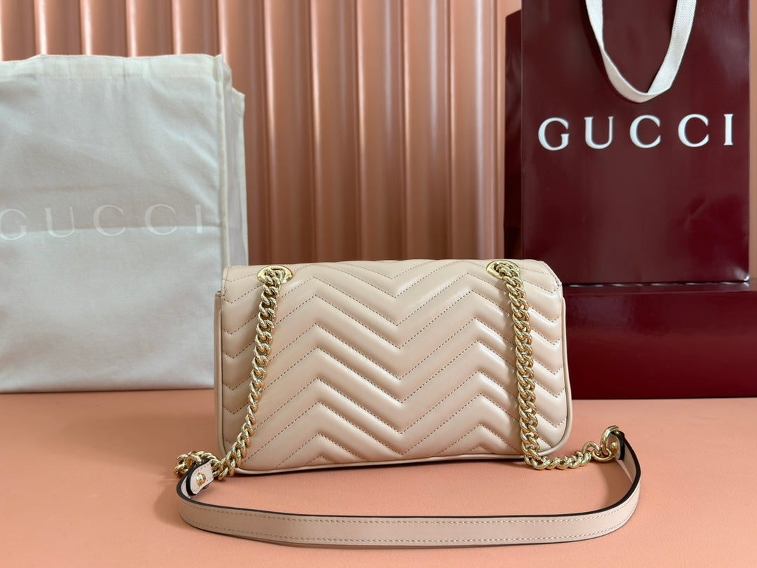 GUCCI MARMONT MEDIUM SHOUDER BAG 26 IN LIGHT BEIGE CALFSKIN