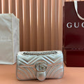 GUCCI MARMONT MEDIUM SHOUDER BAG 23 IN SILVER PATENT CALFSKIN