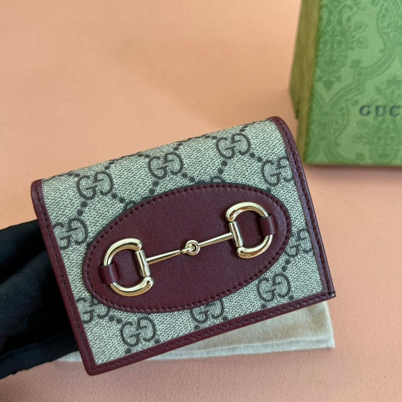 GUCCI HORSEBIT 1955 CARD CASE WALLET 11 IN BEIGE DARK BROWN NEW  AND ROSSO ANCORA RED CALFSKIN