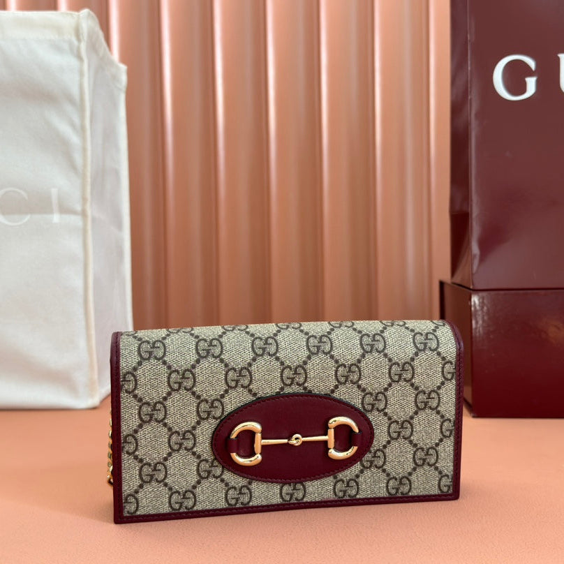 GUCCI HORSEBIT 1955 WALLET ON CHAIN 19 IN BEIGE DARK BROWN NEW  AND ROSSO ANCORA RED CALFSKIN