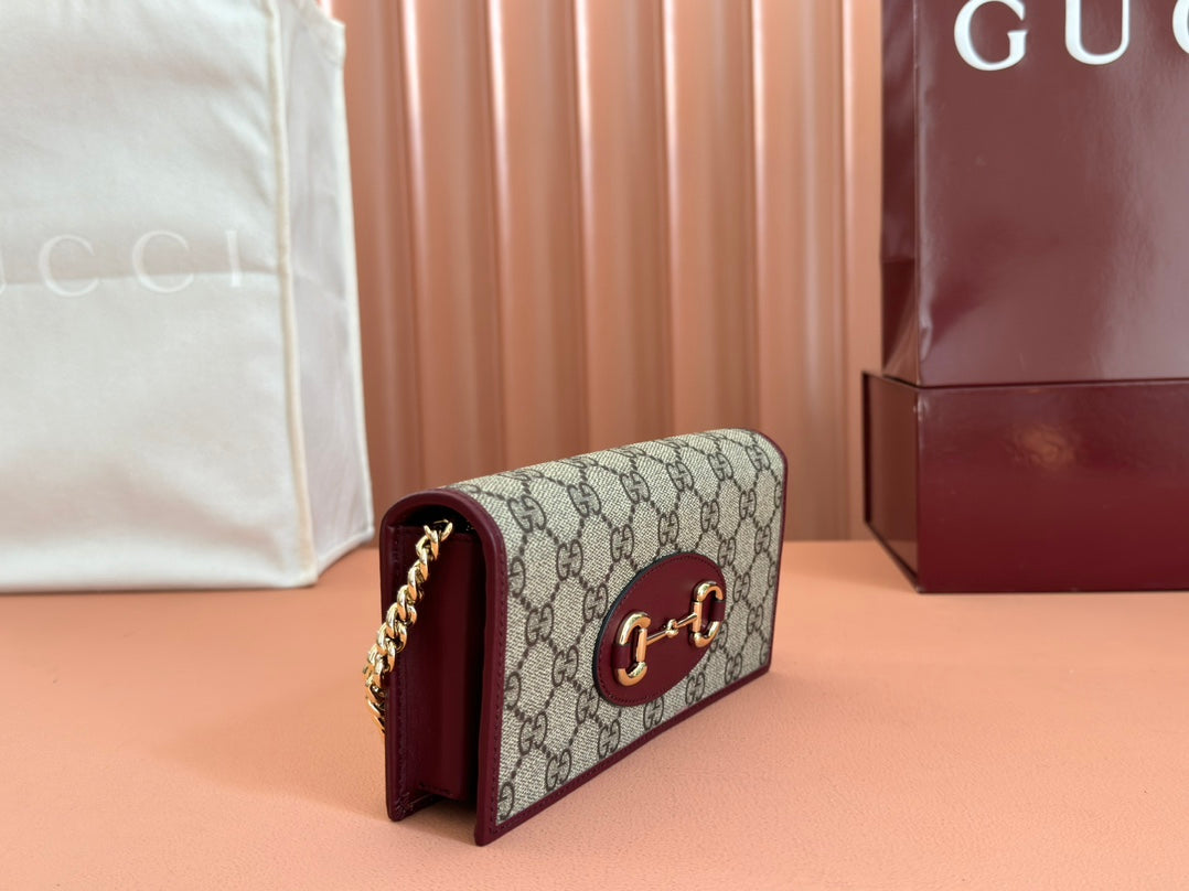 GUCCI HORSEBIT 1955 WALLET ON CHAIN 19 IN BEIGE DARK BROWN NEW  AND ROSSO ANCORA RED CALFSKIN