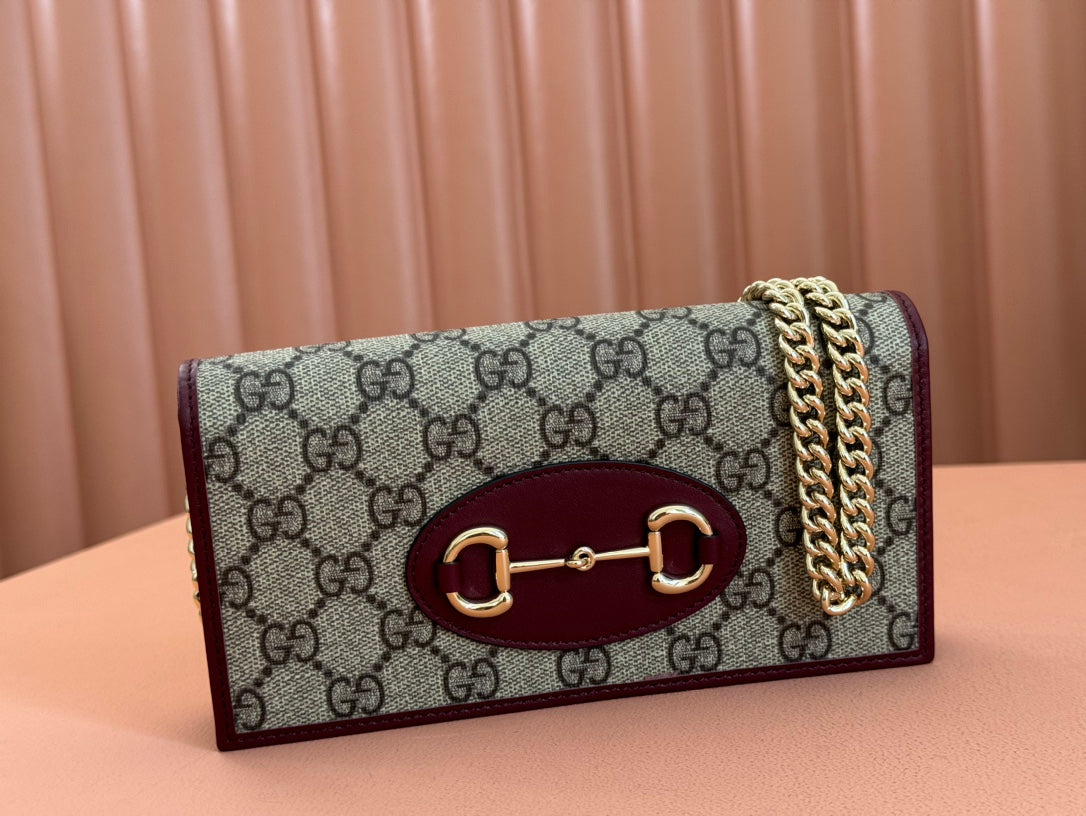 GUCCI HORSEBIT 1955 WALLET ON CHAIN 19 IN BEIGE DARK BROWN NEW  AND ROSSO ANCORA RED CALFSKIN
