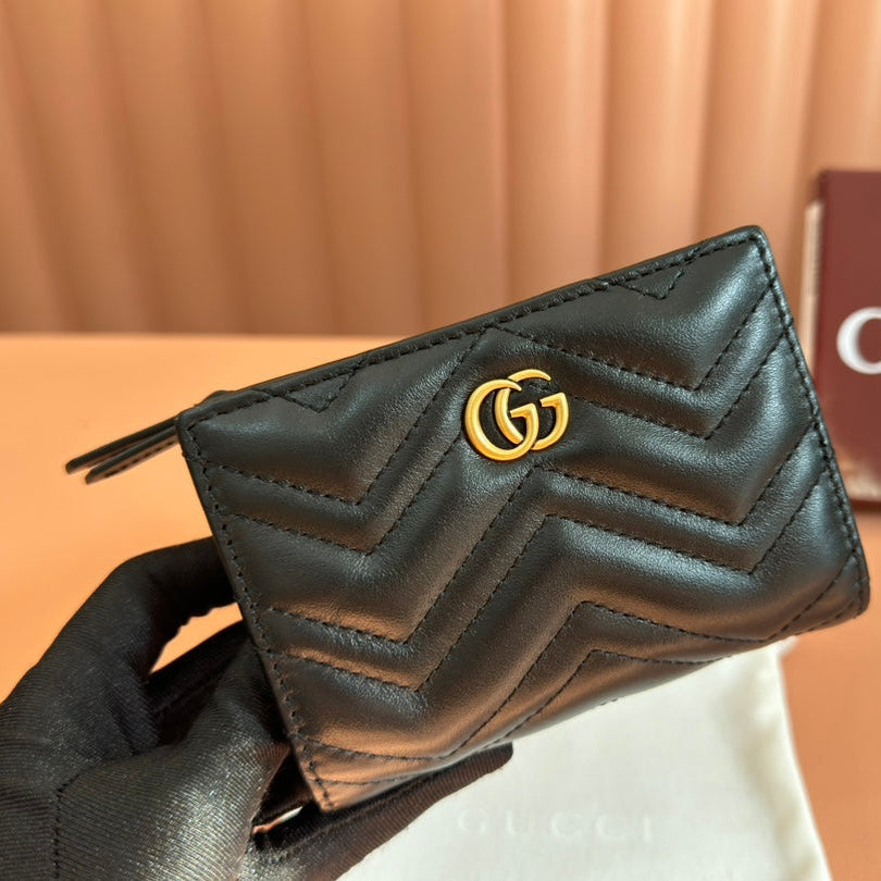 GUCCI MEDIUM DOUBLE G WALLET 11.5 IN BLACK SMOOTH CALFSKIN