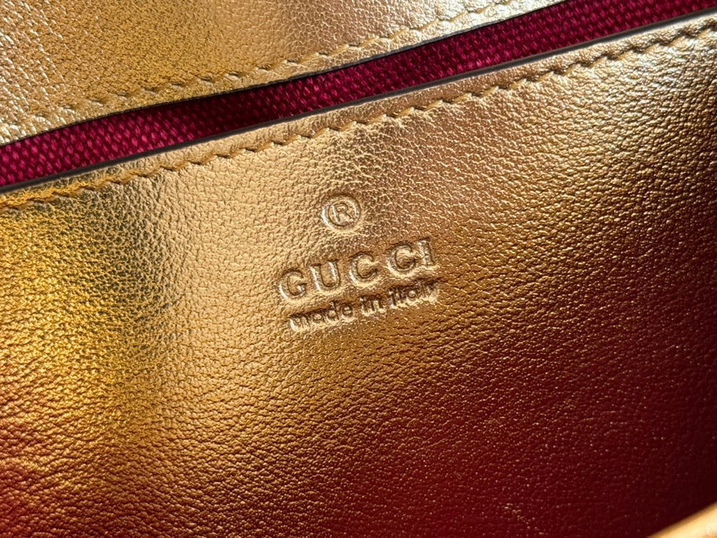 GUCCI MARMONT MEDIUM SHOUDER BAG 23 IN YELLOW GLOSSY CALFSKIN