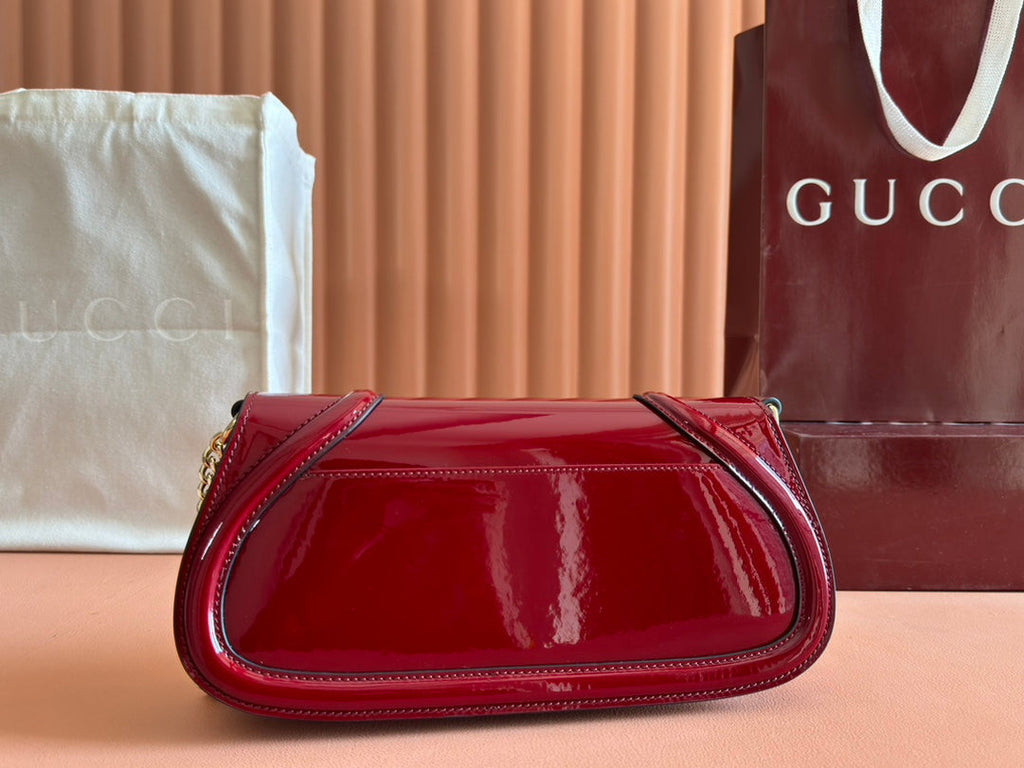 GUCCI LARGE BLONDIE SHOULDER BAG 29.5 IN RED PATENT CALFSKIN