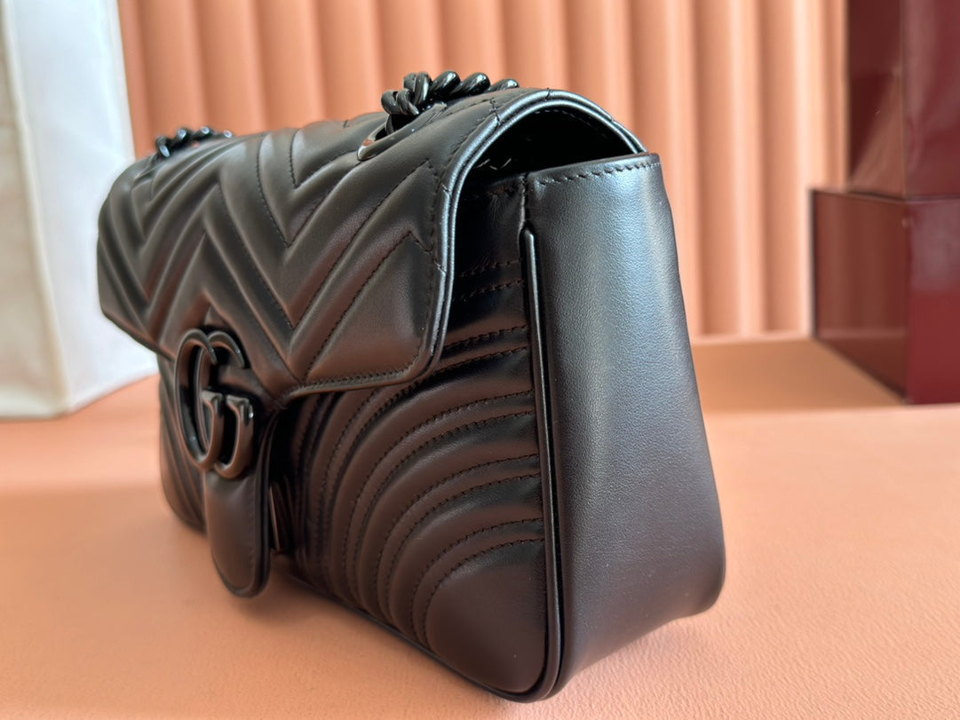 GUCCI MARMONT SHOULDER BAG 26 IN BLACK CALFSKIN BLACK CHAIN