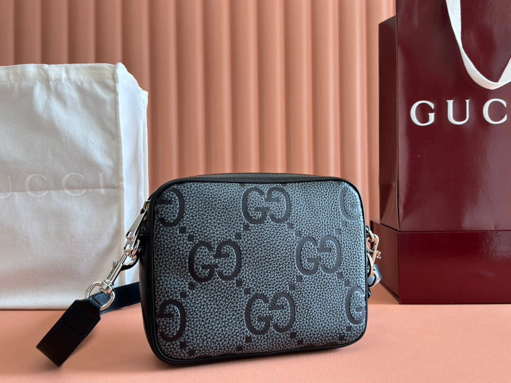 GUCCI SMALL JUMBO CROSSBODY 23 IN GREY AND BLACK GRAINY  LAMBSKIN