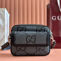 GUCCI SMALL JUMBO CROSSBODY 23 IN GREY AND BLACK GRAINY  LAMBSKIN