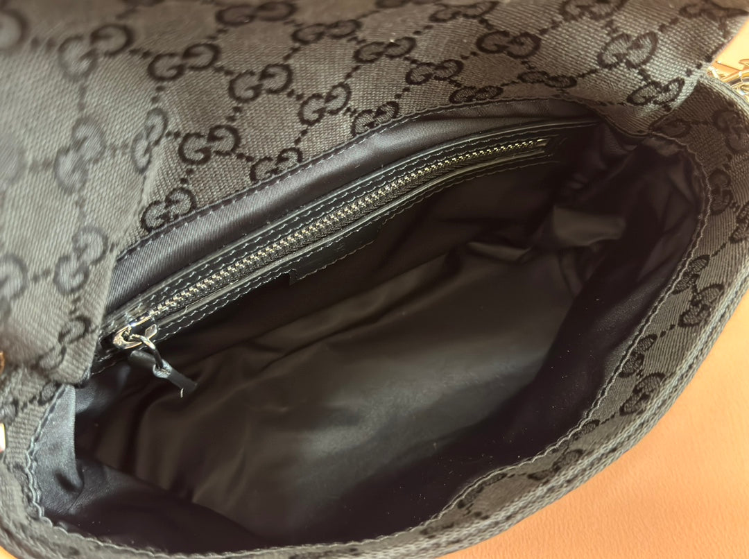 GUCCI SMALL CROSSBODY BAG 19 IN BLACK CANVAS MONOGRAM LOGO
