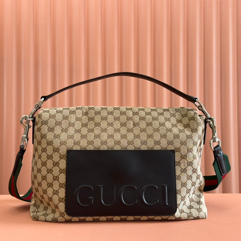 GUCCI LARGE CROSSBODY BAG 36 IN BEIGE AND DARK BROWN CANVAS MONOGRAM LOGO