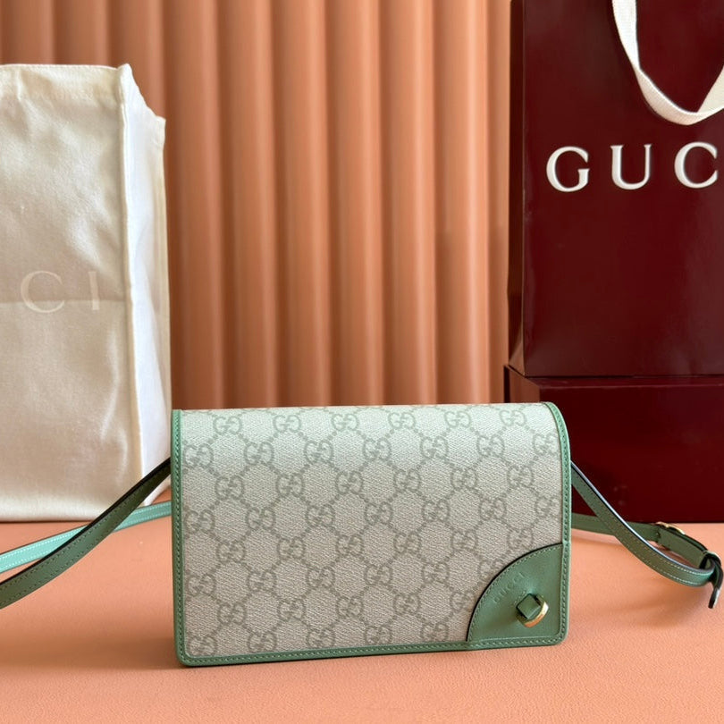 GUCCI EMBLEM WALLET  MONOGRAM 20 IN SAGE GREEN SMOOTH CALFSKIN