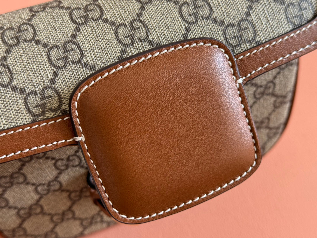 GUCCI SMALL HORSEBIT 1955 SHOULDER BAG 20 IN BEIGE AND DARK BROWN NEW  MONOGRAM CALFSKIN
