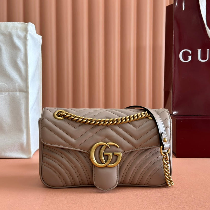GUCCI MARMONT MATELASSÉ LARGE 26 BAG BEIGE CALFSKIN