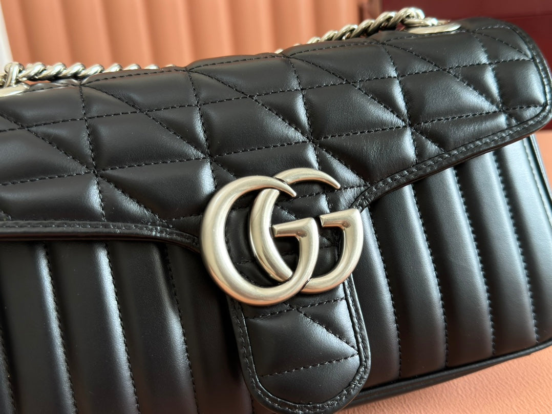 GUCCI MARMONT SMALL SHOULDER BAG 26 IN BLACK LAMBSKIN