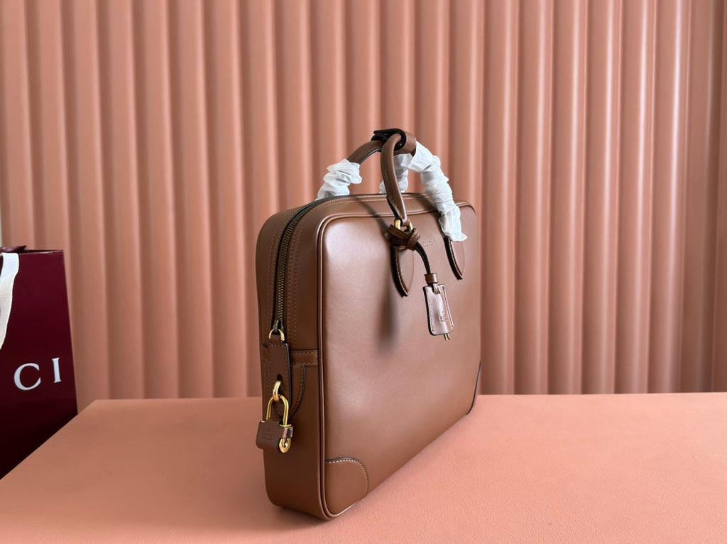 GUCCI MEDIUM BRIEFCASE 40 IN BROWN CALFSKIN
